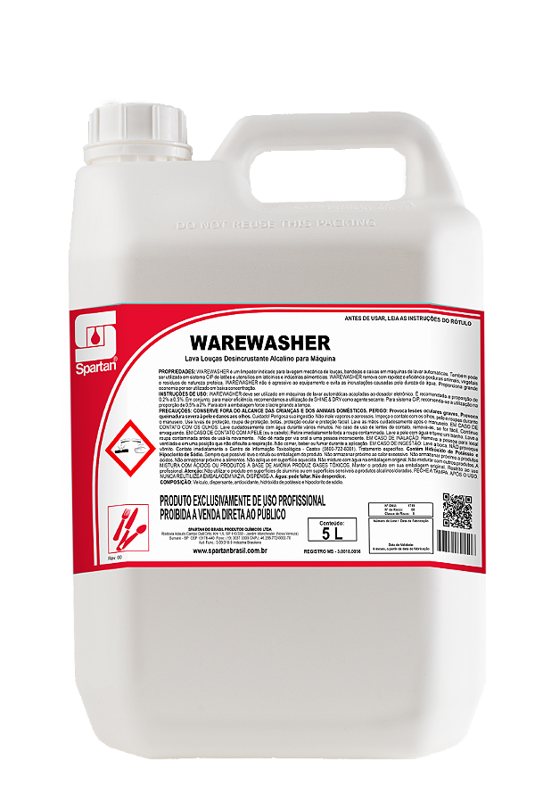 Lava Louças Desincrustante Alcalino P/ Máquinas Warewasher 5L - Spartan