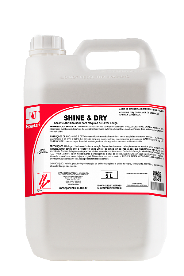 Secante P/ Máquinas Lavar Louças Shine & Dry 5L - Spartan