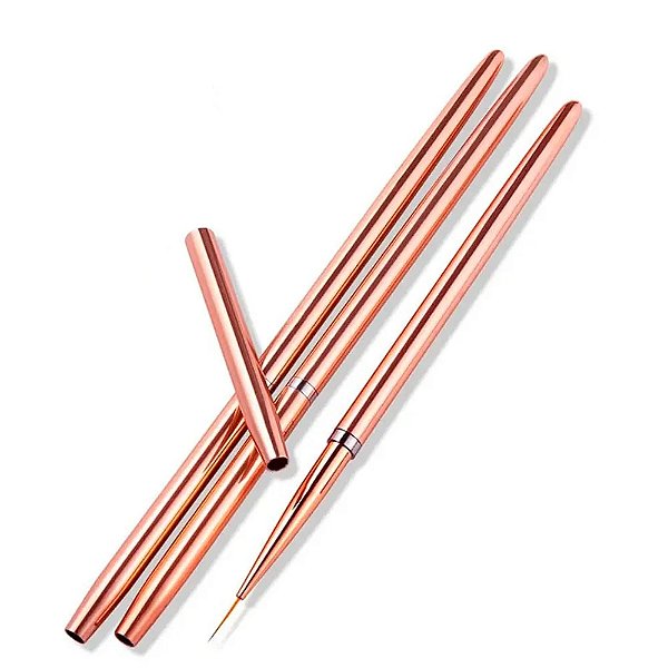 Kit Pincéis para Decoração 3 unidades Rosé Gold - King Nails