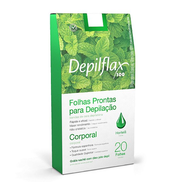 Folhas Prontas Corporais Depilflax Hortelã C/ 20 Und
