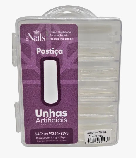 Postiça Curvatura C longa Transparente - 100 unidades - King Nails