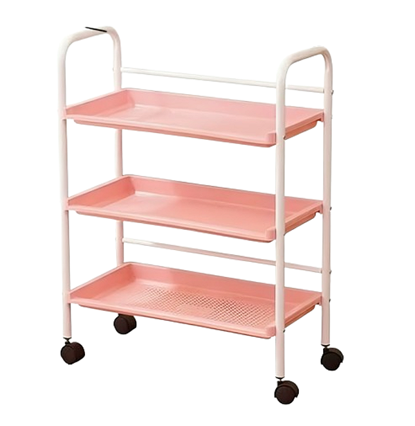 Carrinho Auxiliar 3 Bandejas - Branco e Rosa