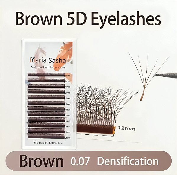 Cílios Maria Sasha 5DW 0.07 Curvatura M - Mix Marrom