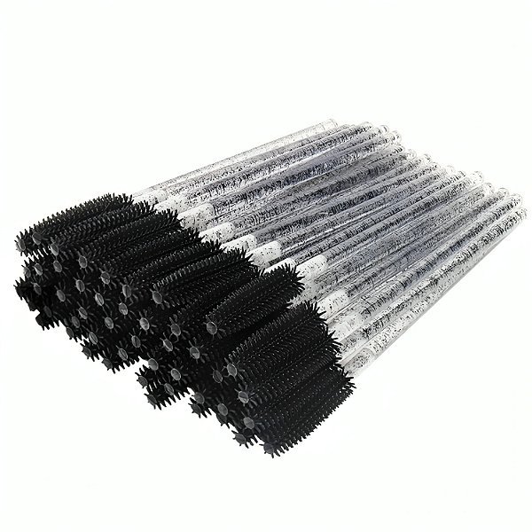 50 Escovinha Cílios De Silicone Descartável Preta C/ Glitter