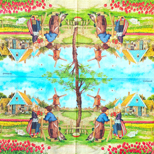 Guardanapo para Decoupage Vintage 33x33 Menina com Tulipas JCV Hunnik