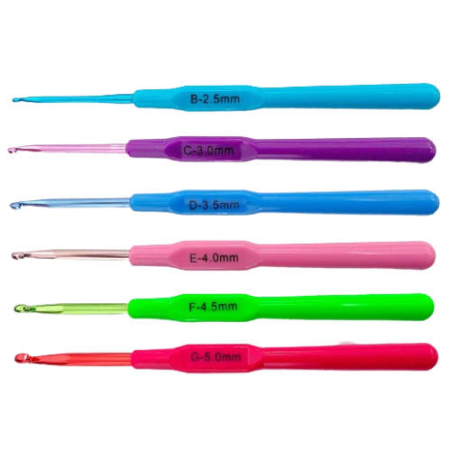 Kit de Agulhas de Crochê em Alumínio com Cabo Plástico 6 Unidades