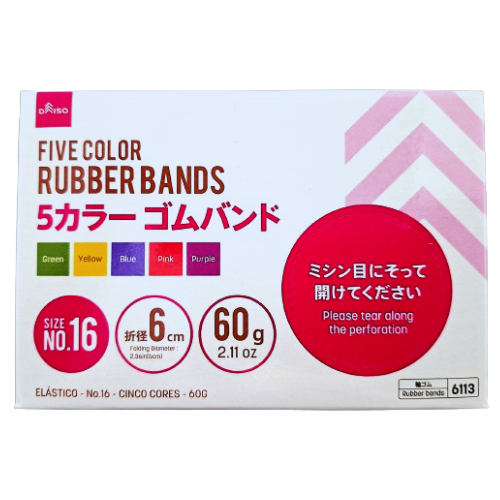 Elástico Colorido 6cm 60g 5 Cores Daiso