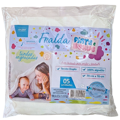 Fralda 100% Algodão 70cm x 70cm 5 Unidades Pinte e Borde Minasrey