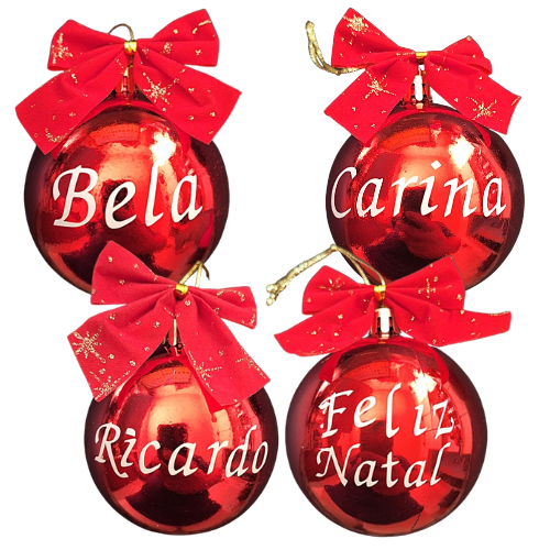 Bola de Natal 6cm Vermelha com Laço Aveludado Personalizada