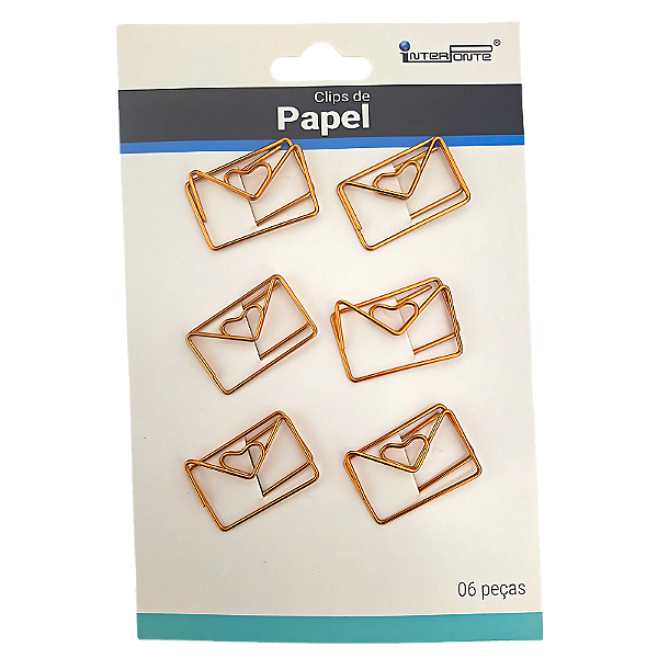 Clipe de Papel Decorativo Envelope Coração com 6 Unidades