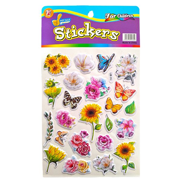 Cartela de Adesivos Autocolantes 3D Floral