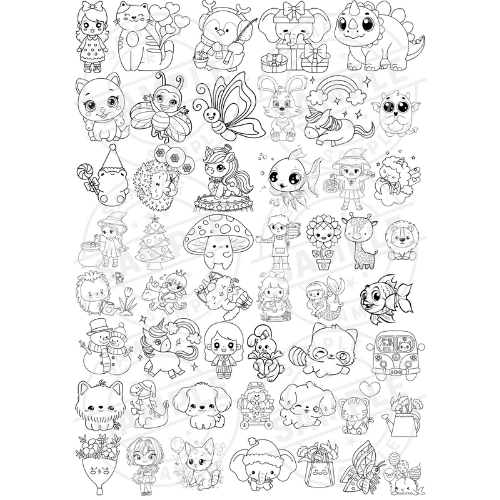 Kit Digital Kawaii com 50 Desenhos Fofinhos para Colorir