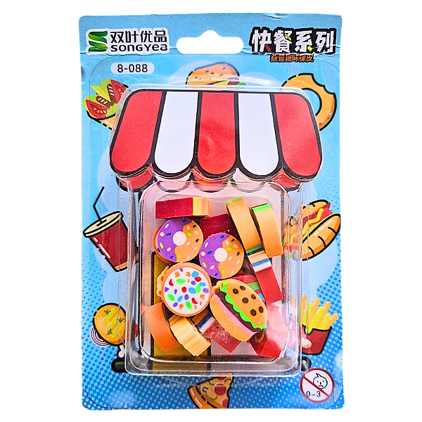 Kit de Borrachas Tema Fast Food 18 Unidades