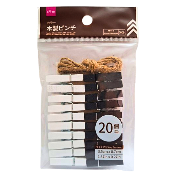 Mini Prendedor de Madeira 3.5cm 20 Unidades Preto e Branco Daiso