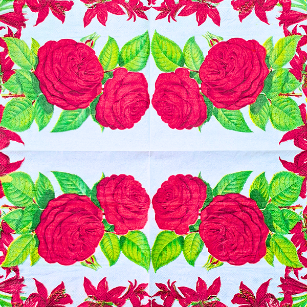 Guardanapo para Decoupage 33x33 Moldura de Rosas Vermelhas