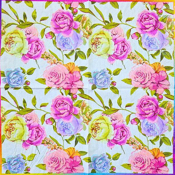 Guardanapo para Decoupage 33x33 Rosas Multi Coloridas