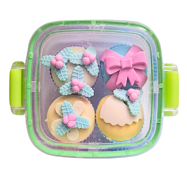Kit de Borrachas Tema Doces 4 Unidades e Caixa de Acrílico Modelo 1