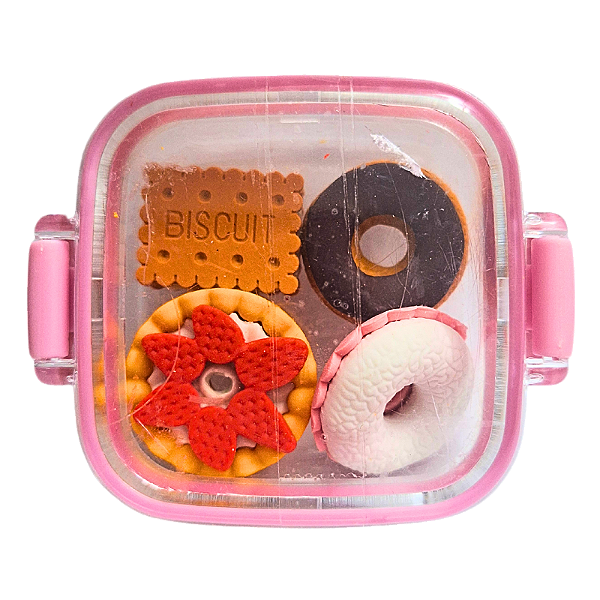 Kit de Borrachas Tema Doces 4 Unidades e Caixa de Acrílico Modelo 4