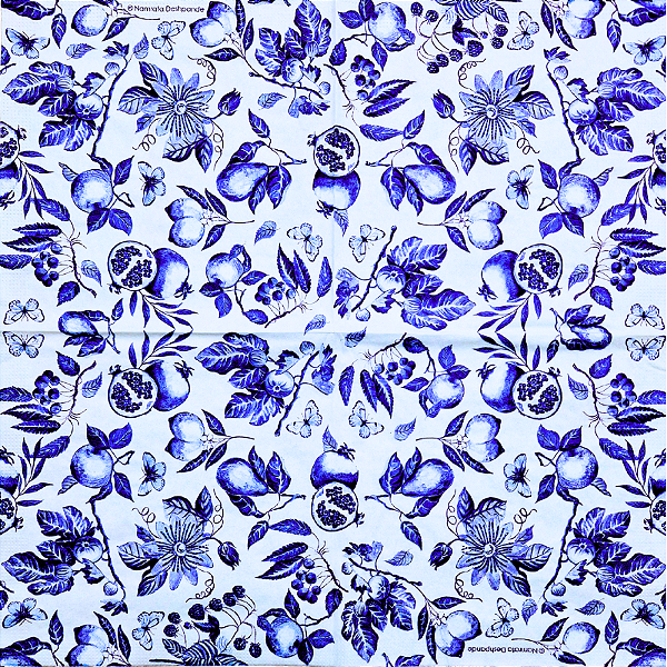 Guardanapo para Decoupage 33x33 Frutas Azul e Branco