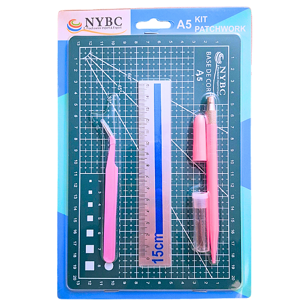 Kit Patchwork A5 com Base de Corte Régua Estilete de Precisão Pinça