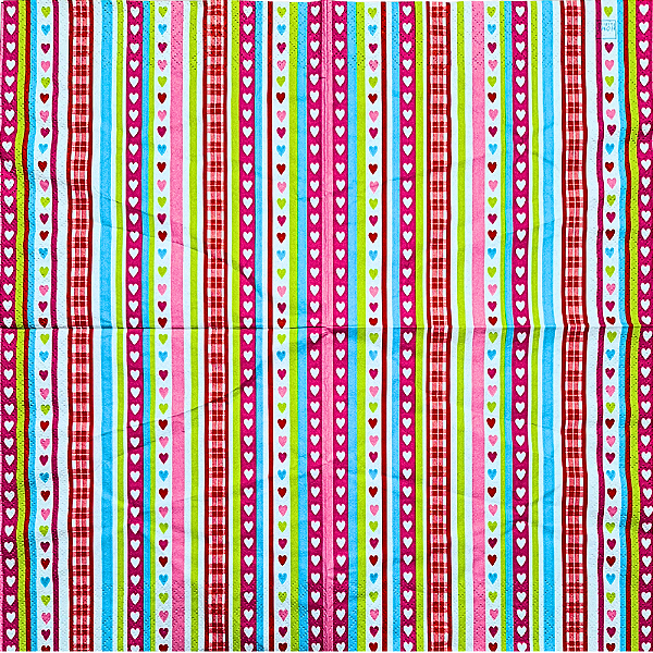Guardanapo para Decoupage 33x33 Corações e Listras