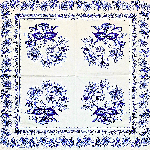 Guardanapo para Decoupage 33x33 Floral Azul e Branco