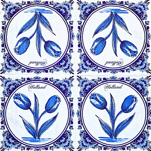 Guardanapo para Decoupage 33x33 Tulipa Azul e Branco