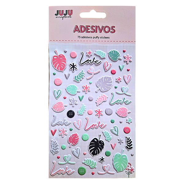 Cartela de Adesivos Autocolantes 3D Modelo Love