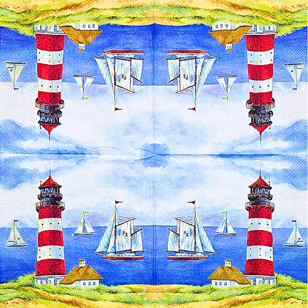 Guardanapo para Decoupage 33x33 Farol e Veleiros