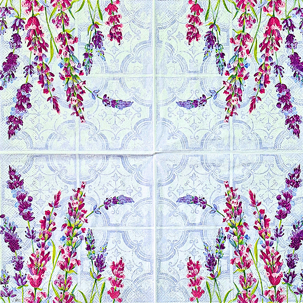 Guardanapo para Decoupage 33x33 Lavandas com Fundo de Azulejo
