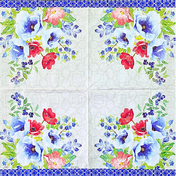 Guardanapo para Decoupage 33x33 Buquê de Flores Índigo