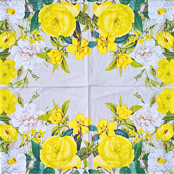 Guardanapo para Decoupage 33x33 Jardim de Rosas Amarelas