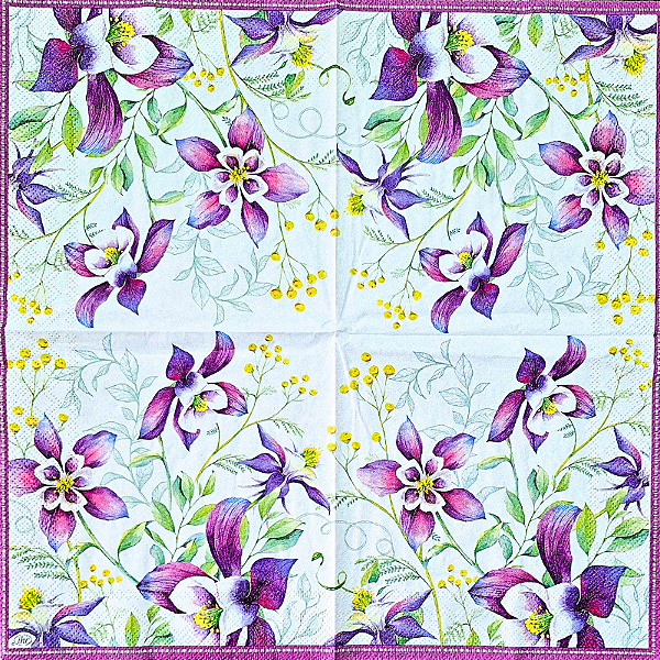 Guardanapo para Decoupage 33x33 Flores Lilás com Borda Roxa