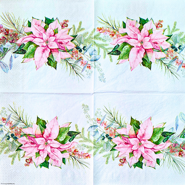 Guardanapo para Decoupage 33x33 Buquê de Poinsétias