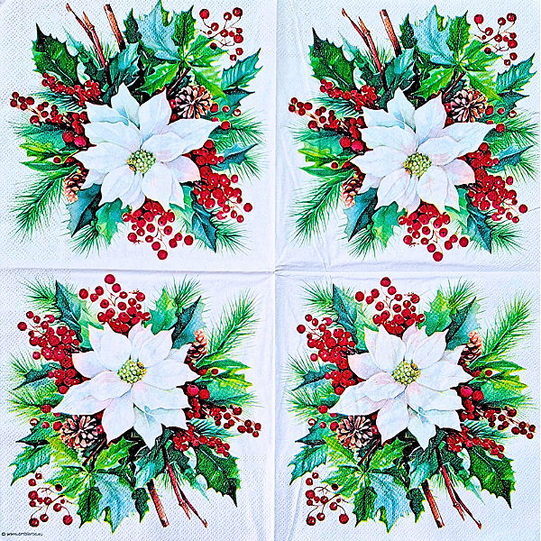 Guardanapo para Decoupage 33x33 Arranjo com Azevinhos de Natal