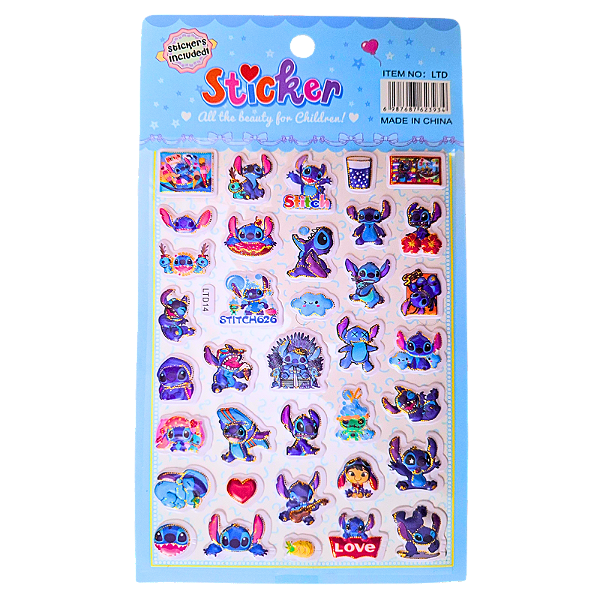 Cartela de Adesivos Autocolantes 3D Stitch Modelo 2