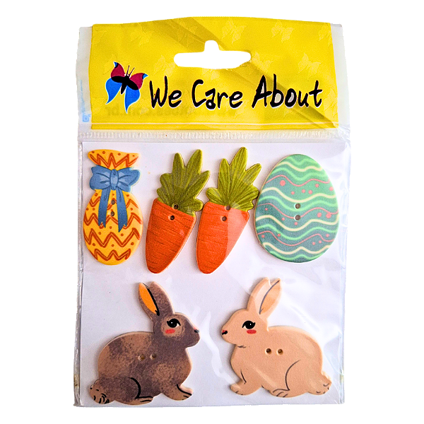 Kit de Botões com 2 Furos para Artesanato Tema Páscoa 6 Peças
