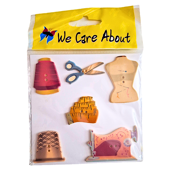 Kit de Botões com 2 Furos para Artesanato Tema Costura 6 Peças