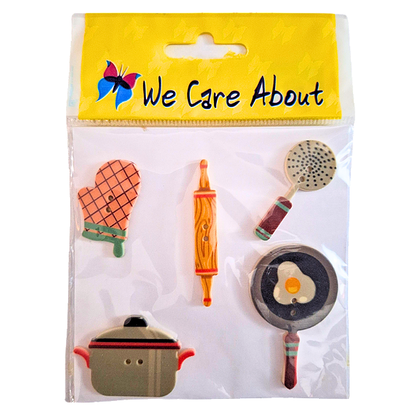 Kit de Botões com 2 Furos para Artesanato Tema Cozinha 5 Peças