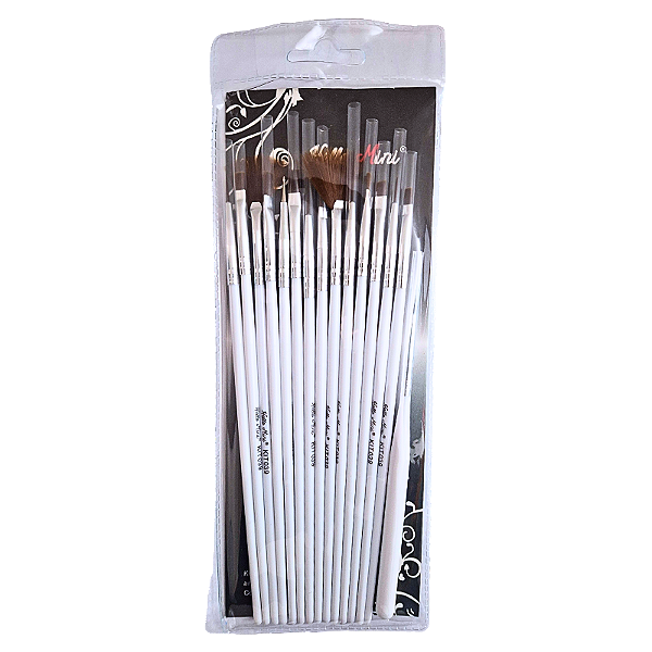 Kit de Pincéis para Decoração de Unhas Hello Mini 15 Unidades Branco