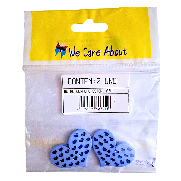 Kit de Botões com 2 Furos para Artesanato Tema Coração Azul 2 Peças