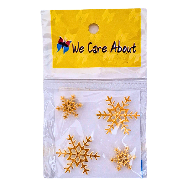 Kit de Botões 2 Furos para Artesanato Floco de Neve Dourado 4 Peças