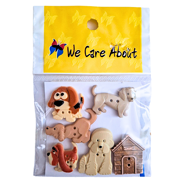 Kit de Botões com 2 Furos para Artesanato Cachorro e Casinha 6 Peças