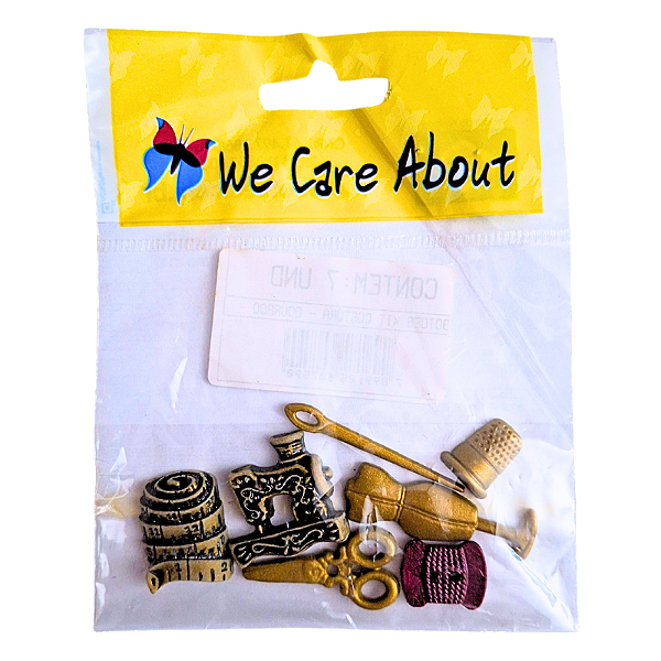 Kit de Botões com 2 Furos para Artesanato Tema Costura 7 Peças