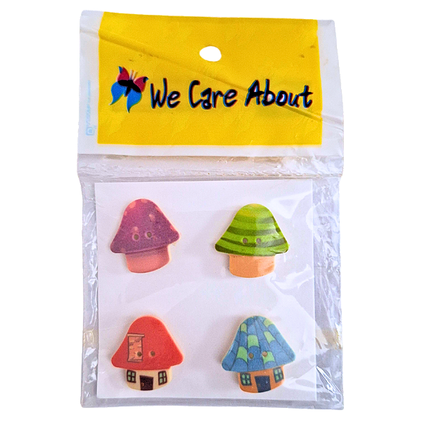 Kit de Botões com 2 Furos para Artesanato Tema Cogumelo 4 Peças