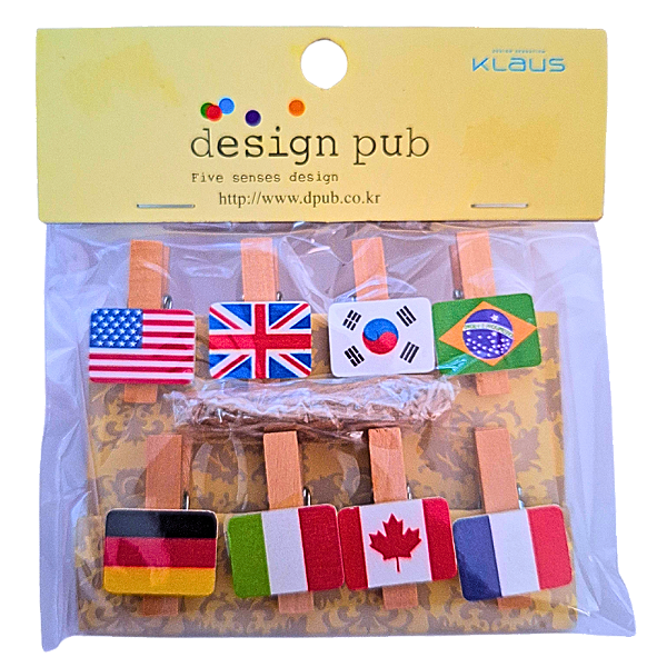 Mini Prendedor de Madeira 3.5cm 8 Unidades Bandeiras de Países