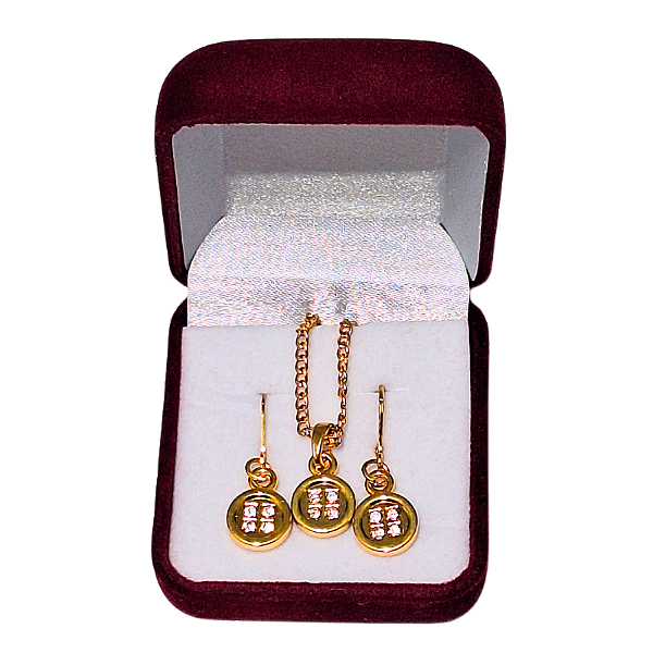 Conjunto de Corrente e Brincos Pingente Botão Dourado