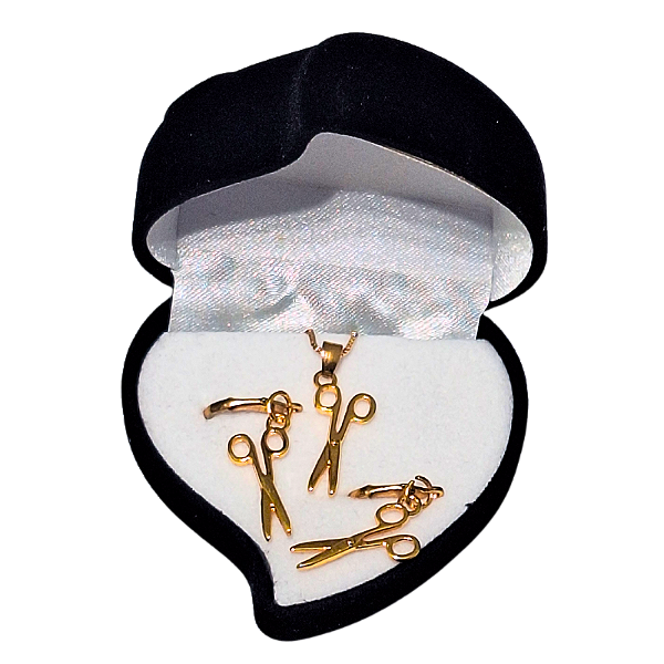 Conjunto de Corrente e Brincos Pingente Tesoura Dourado