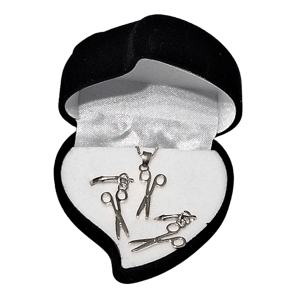 Conjunto de Corrente e Brincos Pingente Tesoura Prata