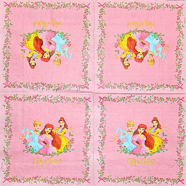 Guardanapo para Decoupage 32.5x32.5 Feliz Natal Princesas da Disney